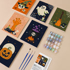Creepy Classics mini paint by numbers kit with six numbered canvases, acrylic paints, brushes and layout