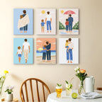 Dad and Me mini paintings displayed as a gallery wall in a sunny kitchen