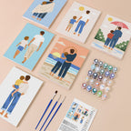 Dad and Me mini paint by numbers kit with six numbered canvases, acrylic paints, brushes and layout