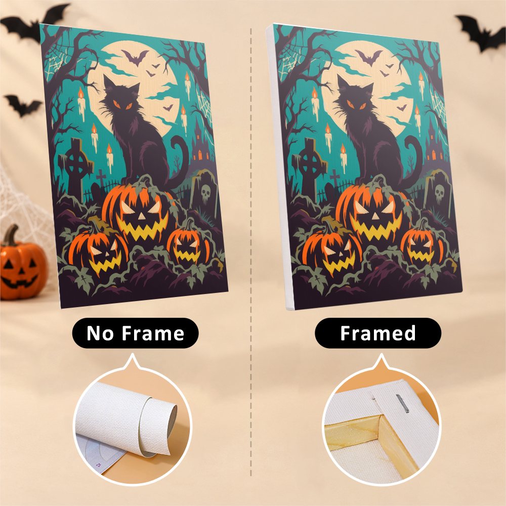 Dark Harvest Folk Art mini canvas shown rolled without a frame and pre-stretched on a frame