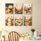 Desert Light mini paintings displayed as a gallery wall in a sunny kitchen