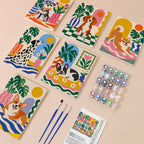 Dogs at Home mini paint by numbers kit with six numbered canvases, acrylic paints, brushes and layout