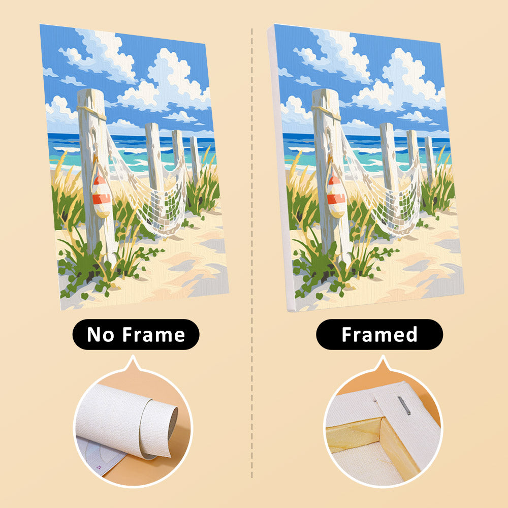Dune Paths mini canvas shown rolled without a frame and pre-stretched on a frame