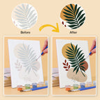 Before and after of an Earthy Leaves mini paint by numbers canvas
