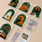 Emerald Arches mini paint by numbers kit with six numbered canvases, acrylic paints, brushes and layout