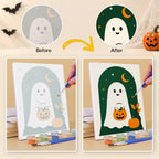 Before and after of an Emerald Arches mini paint by numbers canvas