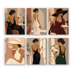 Evening Elegance mini paint by numbers set: six designs of elegant women in evening gowns and sun hats
