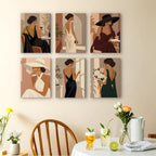 Evening Elegance mini paintings displayed as a gallery wall in a sunny kitchen