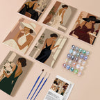 Evening Elegance mini paint by numbers kit with six numbered canvases, acrylic paints, brushes and layout