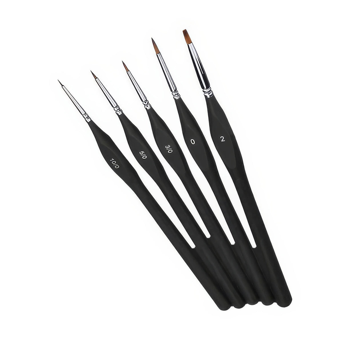 Set of 5 extra fine detail brushes for paint by numbers, sizes 10/0, 5/0, 3/0, 0 and a small flat