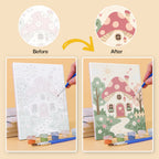 Before and after of a Fairytale Dreams mini paint by numbers canvas