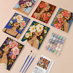 Flower Crowned Beauties mini paint by numbers kit with six numbered canvases, acrylic paints, brushes and layout