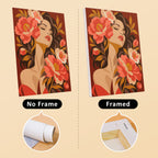 Flower Crowned Beauties mini canvas shown rolled without a frame and pre-stretched on a frame
