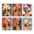 Flower Crowned mini paint by numbers set: six portraits of women crowned with peonies and roses
