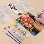 Filling in a Flower Crowned mini canvas with numbered acrylic paints and a fine brush