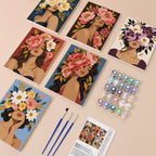 Flower Crowned mini paint by numbers kit with six numbered canvases, acrylic paints, brushes and layout