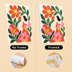 Folk Blossoms mini canvas shown rolled without a frame and pre-stretched on a frame