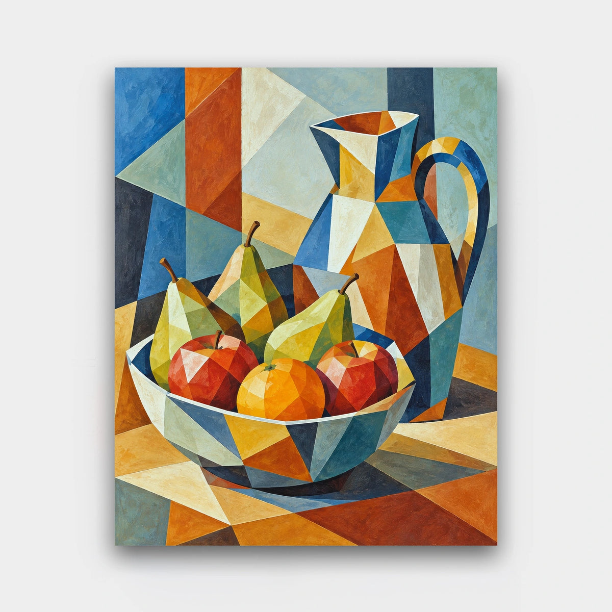 Fractured Fruit Bowl paint by numbers kit of a fruit bowl of pears and apples and a jug broken into bold geometric planes