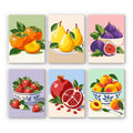 Fresh Fruit Bowls mini paint by numbers set: six designs of persimmons, pears, figs, strawberries, pomegranate and peaches