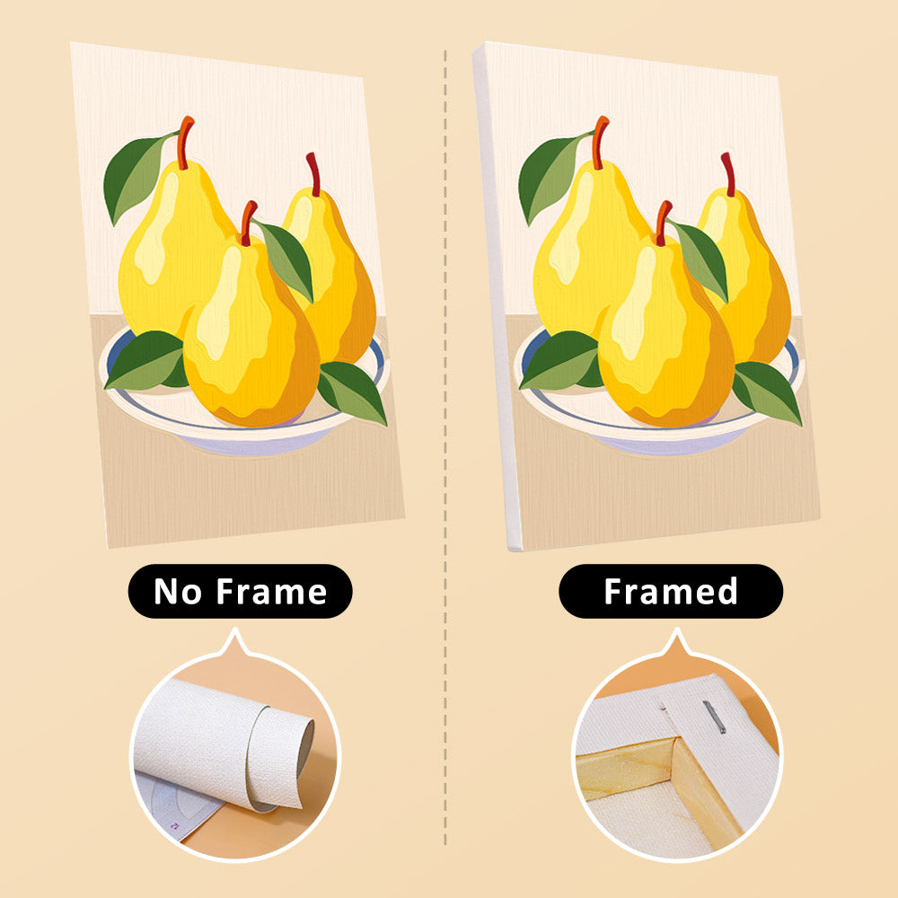 Fresh Fruit Bowls mini canvas shown rolled without a frame and pre-stretched on a frame