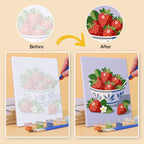 Before and after of a Fresh Fruit Bowls mini paint by numbers canvas
