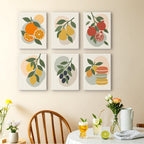 Fruit Branches mini paintings displayed as a gallery wall in a sunny kitchen