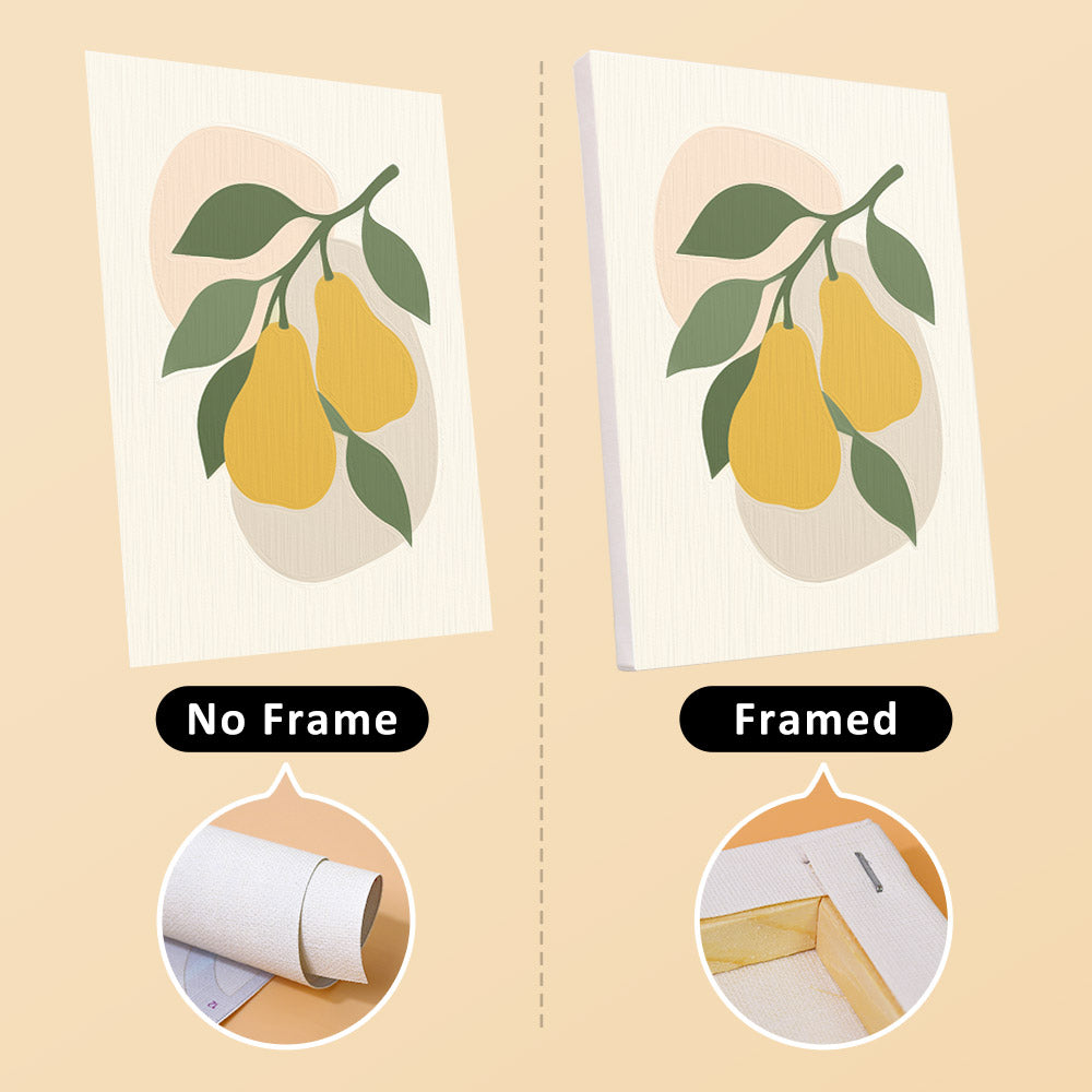Fruit Branches mini canvas shown rolled without a frame and pre-stretched on a frame