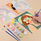 Filling in a Fruity Shades mini canvas with numbered acrylic paints and a fine brush