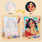 Before and after of a Fruity Shades mini paint by numbers canvas