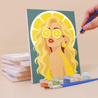 Painting a Fruity Shades mini canvas propped up beside numbered acrylic paints