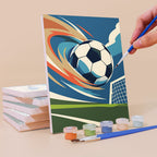 Painting a Game On mini canvas propped up beside numbered acrylic paints