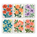 Garden Bouquets mini paint by numbers set: six designs of poppies, roses, anemones, blue blossoms, camellias and daisies