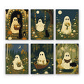 Garden Ghosts mini paint by numbers set: six cottagecore ghosts among wildflowers and dark woods with black cats and lanterns