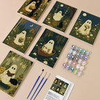 Garden Ghosts mini paint by numbers kit with six numbered canvases, acrylic paints, brushes and layout