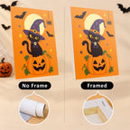 Ghosts in Witch Hats mini canvas shown rolled without a frame and pre-stretched on a frame
