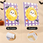 Gingham Halloween mini canvas shown rolled without a frame and pre-stretched on a frame