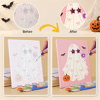 What's included pre-stretched on frame: six framed Glam Ghouls mini canvases, paints, three brushes, hangers and layout