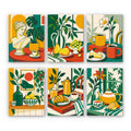 Golden Hour Tables mini paint by numbers set: six sunny still lifes with a bust, pears, coffee, cake, croissants and a teapot