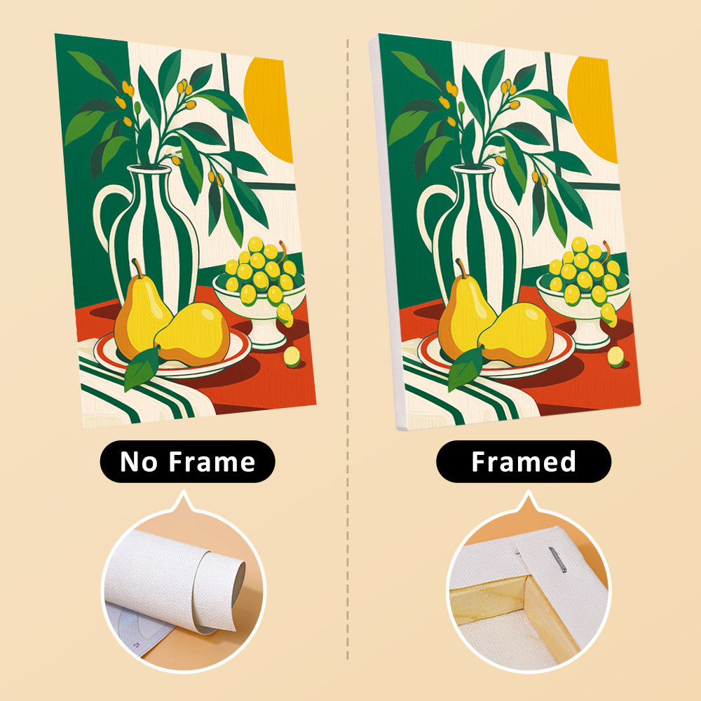 Golden Hour Tables mini canvas shown rolled without a frame and pre-stretched on a frame