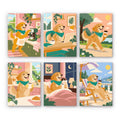 Golden Retriever Days mini paint by numbers set: six designs of a golden retriever making coffee, working, walking and relaxing