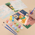 Filling in a Golden Retriever Days mini canvas with numbered acrylic paints and a fine brush