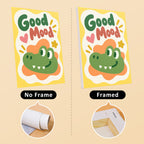 Good Mood Club mini canvas shown rolled without a frame and pre-stretched on a frame