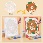 Before and after of a Good Mood Club mini paint by numbers canvas