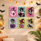 Before and after of a Gothic Glam Girls mini paint by numbers canvas