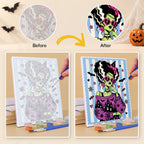 What's included without a frame: six rolled Gothic Glam Girls mini canvases, acrylic paints, three brushes and layout