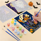 Filling in a Gothic Graveyard Night mini canvas with numbered acrylic paints and a fine brush