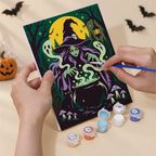 Numbered paint pots and brushes on a pre-stretched Gothic Nightmare Scenes mini canvas