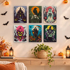 Painting a Gothic Nightmare Scenes mini canvas propped up beside numbered acrylic paints