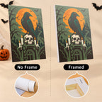 Six finished Gothic Nightmare Scenes mini paintings hung on a wall above a table