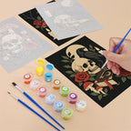 Filling in a Gothic Still Life mini canvas with numbered acrylic paints and a fine brush